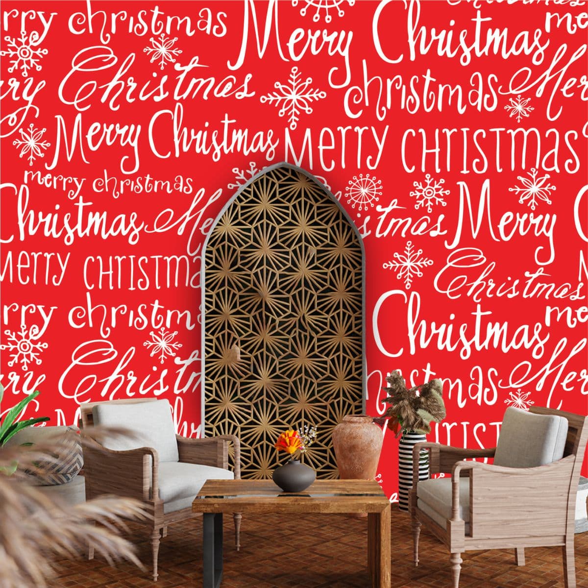 Christmas Words Decor Wallpaper shown in a room