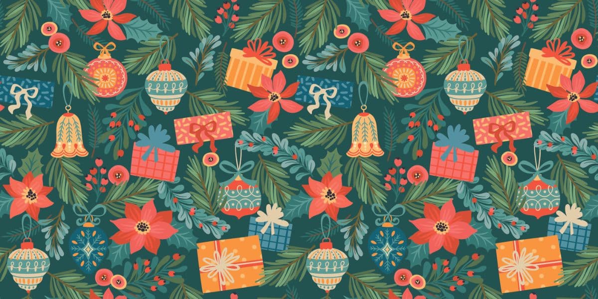 Toys and Gifts Pattern Christmas Wallpaper pattern detail