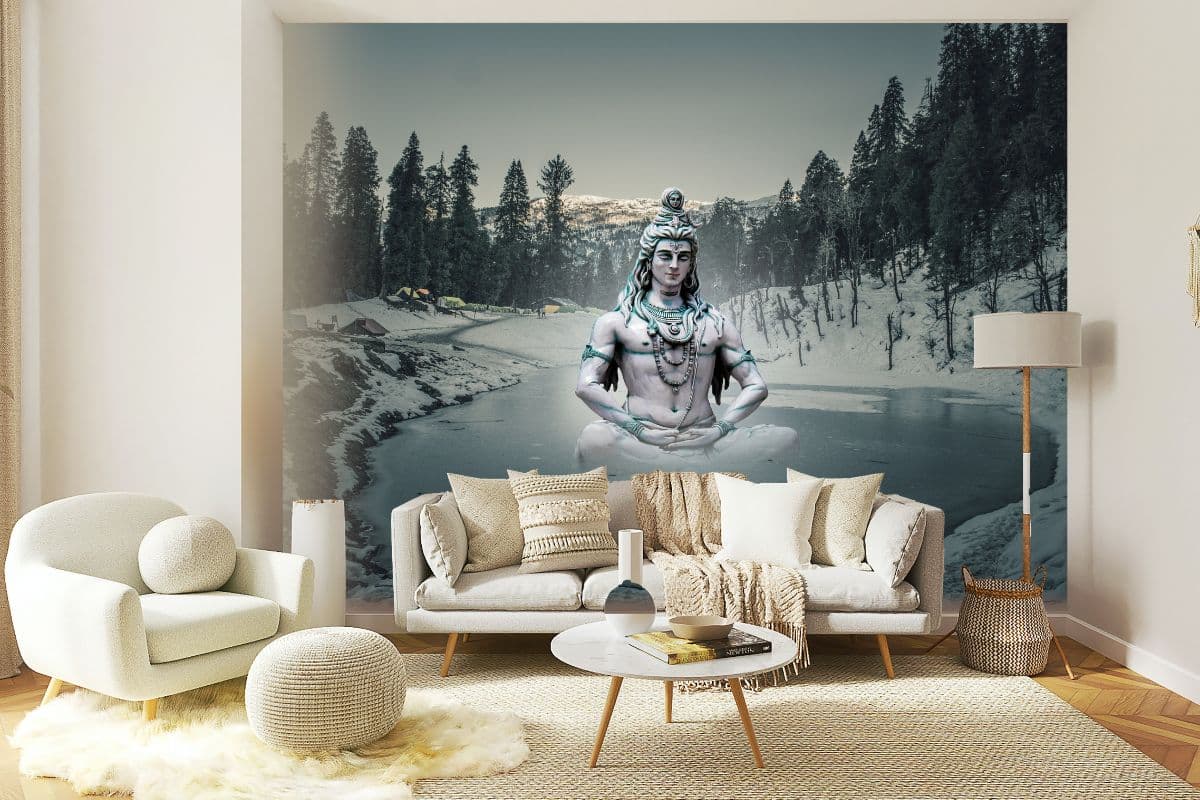 Bhagwan Shiva Meditation Wallpaper shown in a room