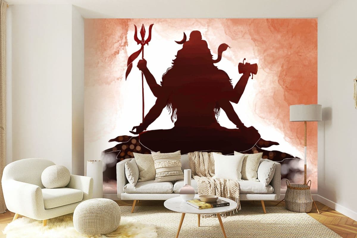 Lord Shiva Silhouette Wallpaper for Wall shown in a room