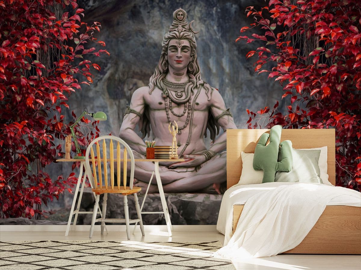Mahadev 3D Wallpaper for Home Wall shown in a room