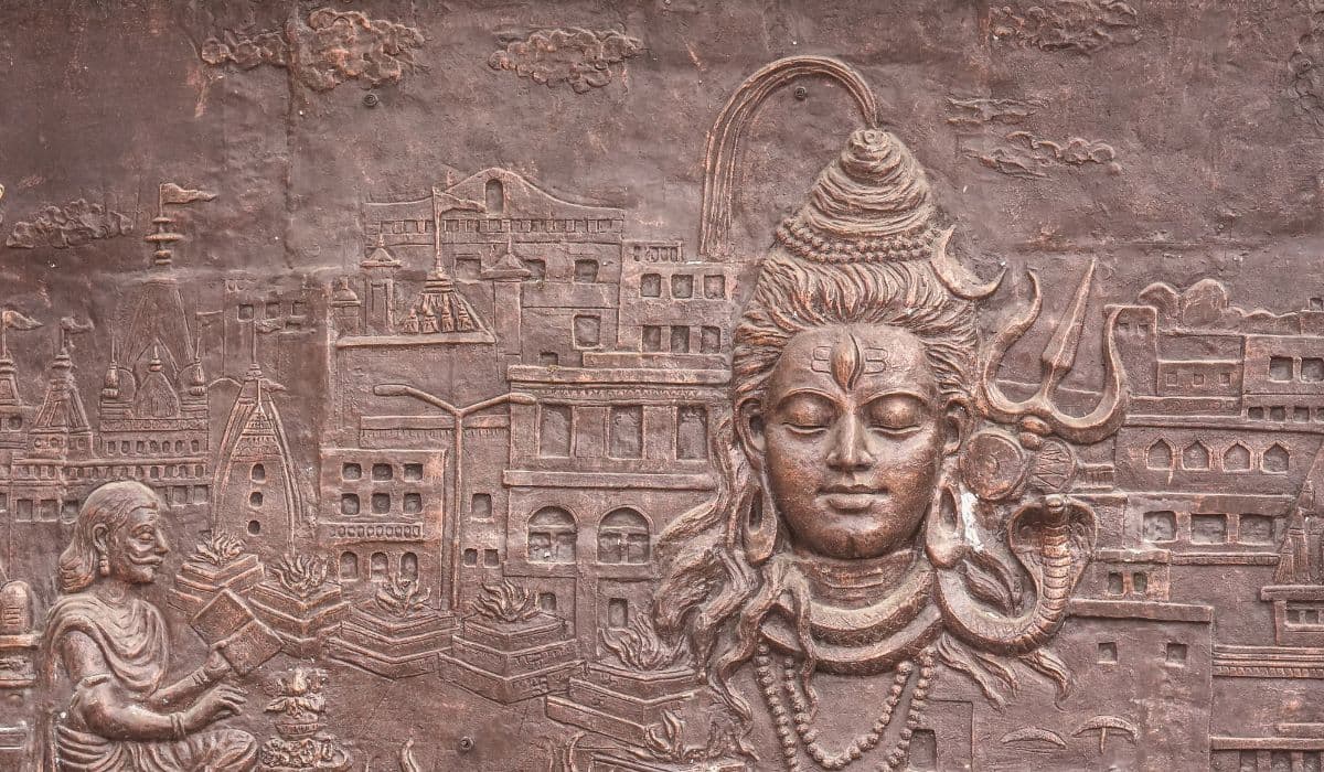 Wall Painting Style Wallpaper of Bhagwan Shiva pattern detail