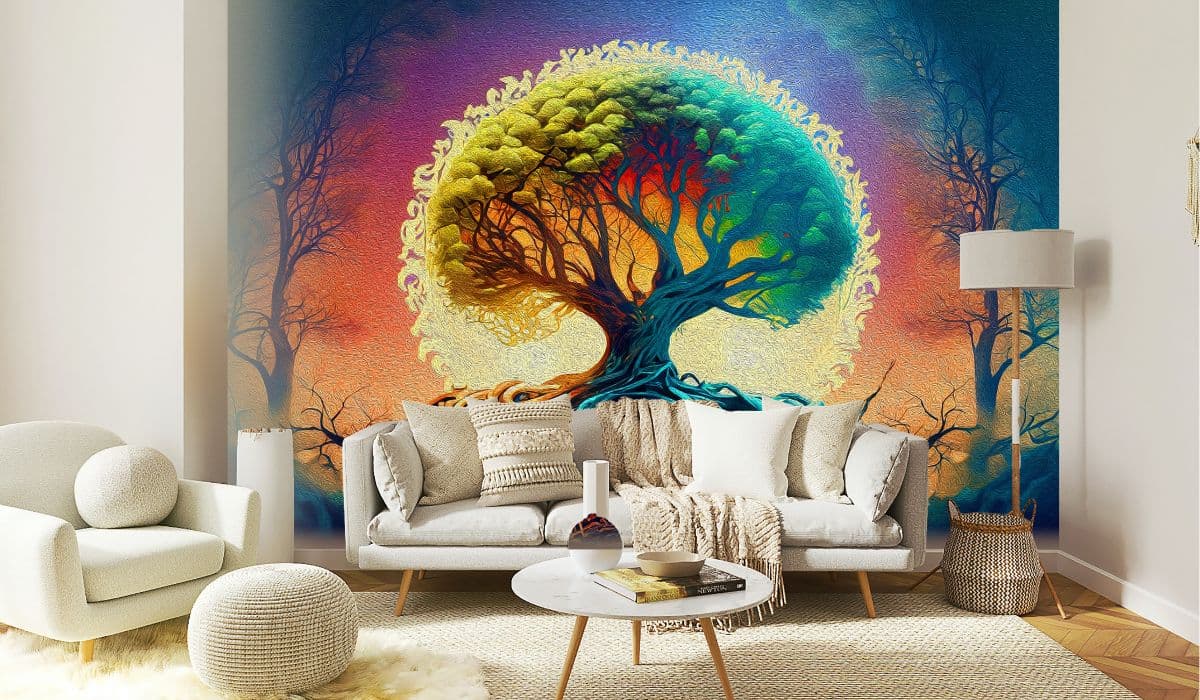 3d Digital Art of The Tree of Life Wallpaper for Wall shown in a room