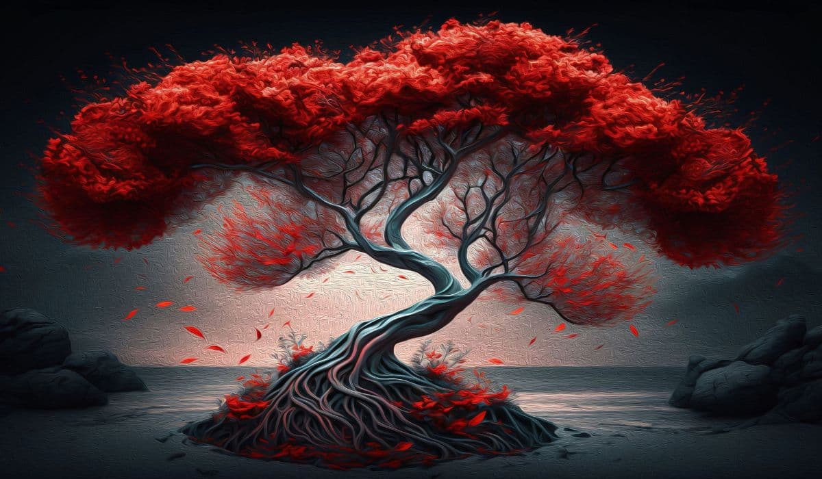 3D Red Tree Art Wallpaper for Room pattern detail