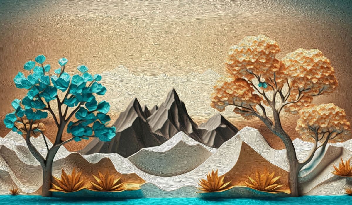 3D Trees and Mountains Wallpaper for Wall pattern detail