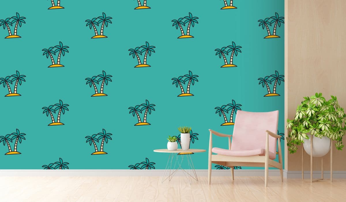 Palm Tree Seamless Pattern Wallpaper shown in a room