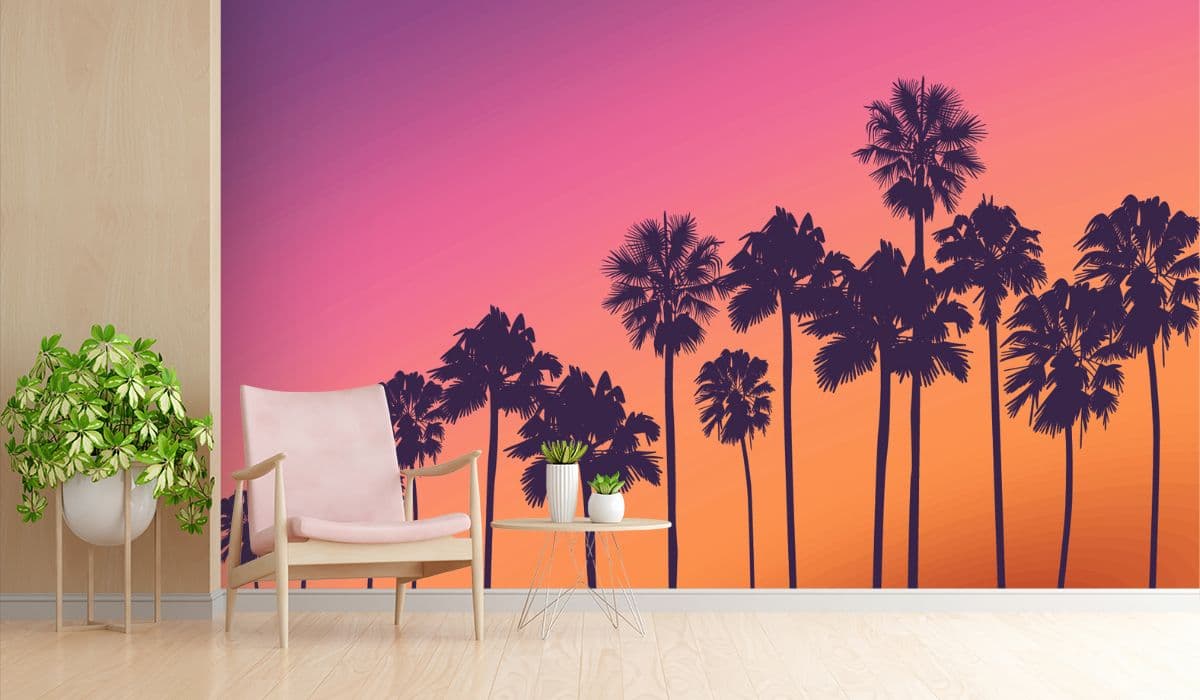 Palm Tree Sunset Time Wallpaper for Wall shown in a room
