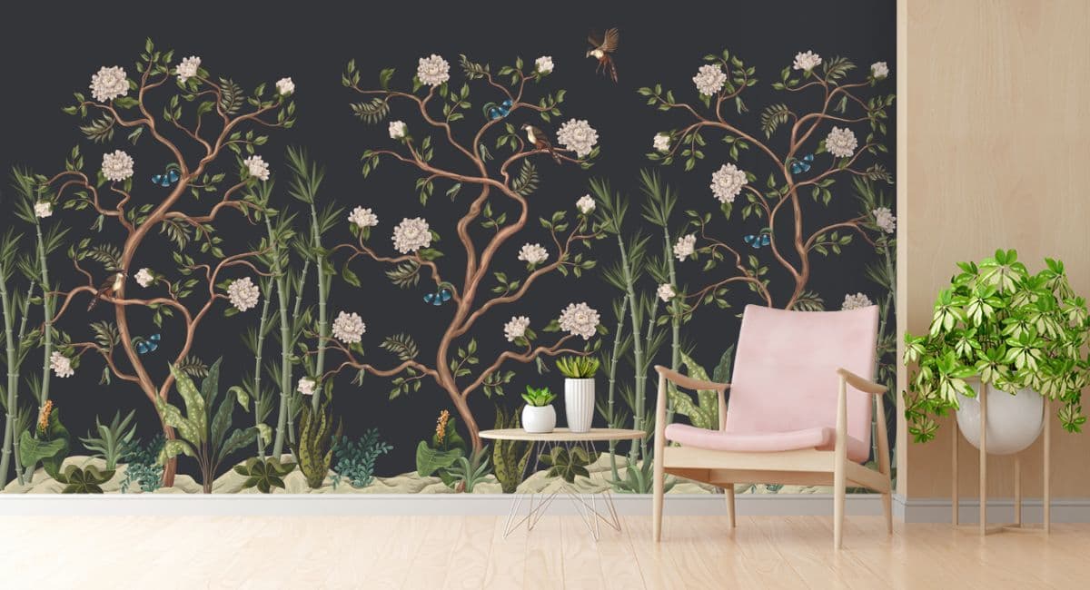 Peonies Trees Wallpaper for Wall shown in a room