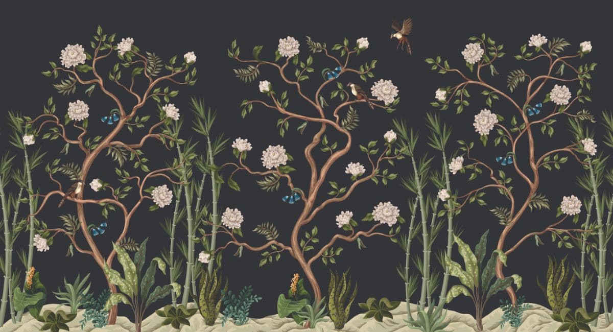 Peonies Trees Wallpaper for Wall pattern detail