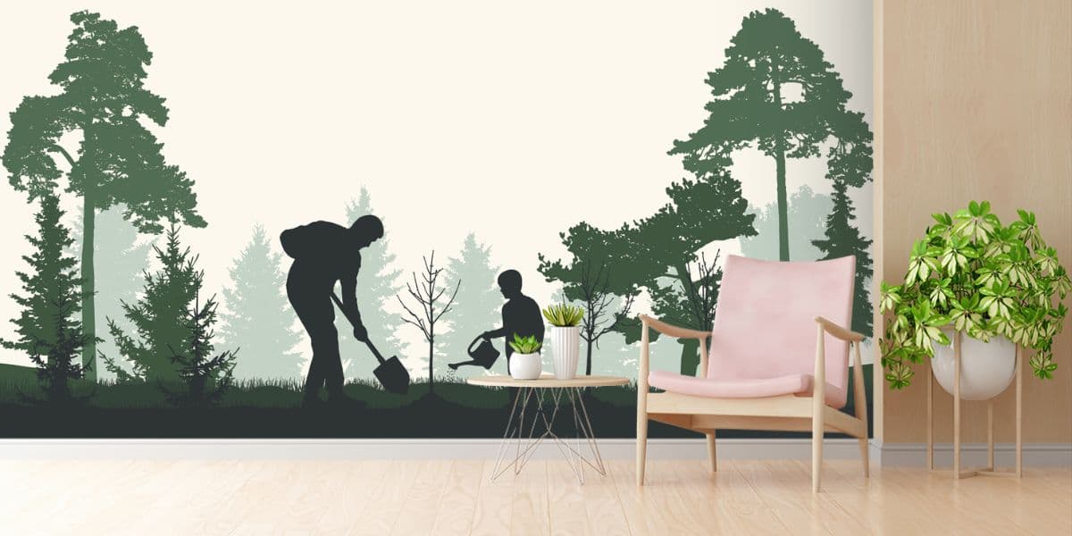 Planting Trees Wallpaper for Wall shown in a room