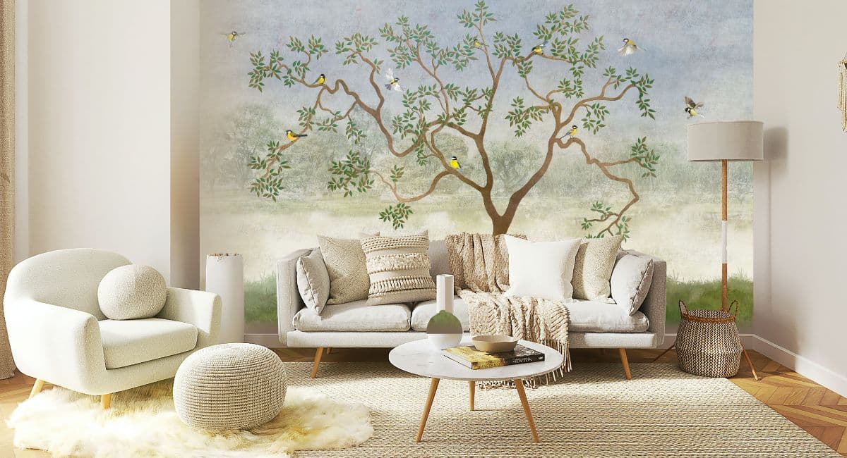 Tree Wallpaper With Japanese Landscape shown in a room