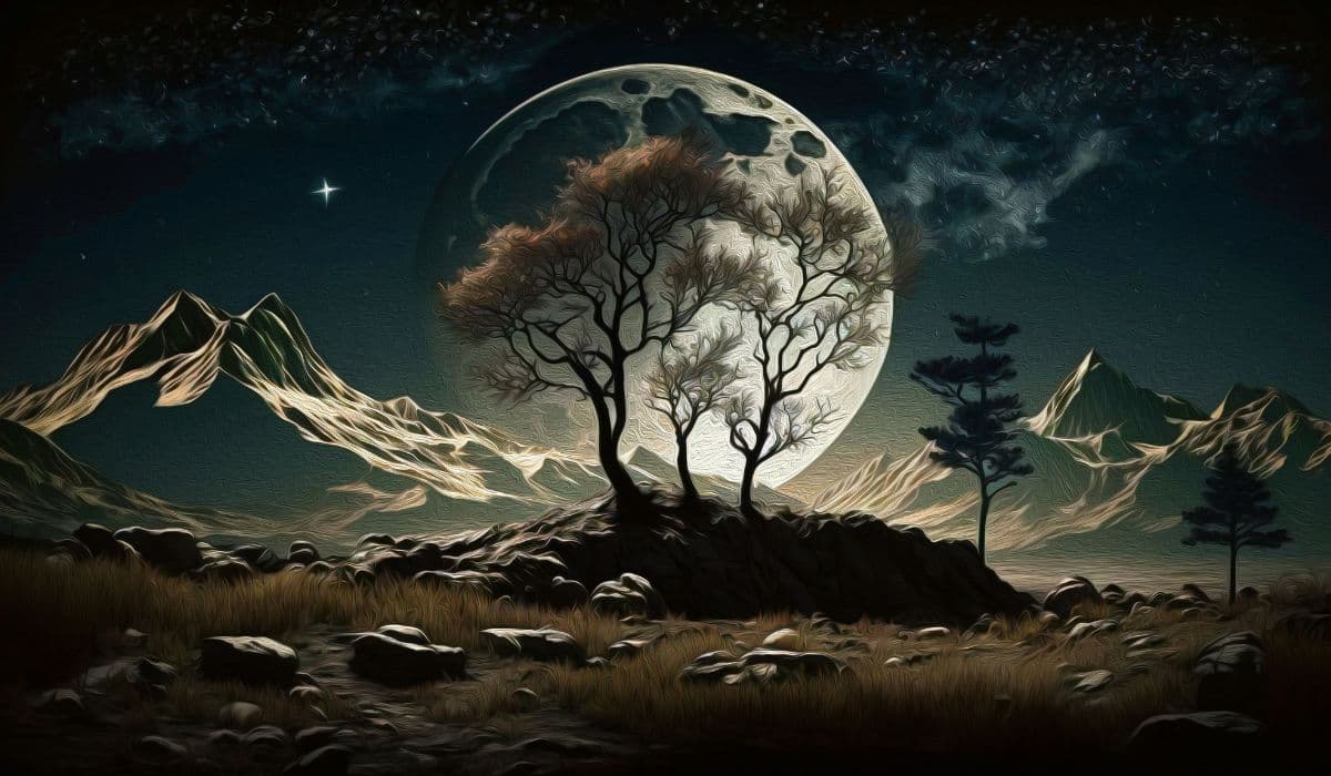 Trees and Moon Landscape Wallpaper for Wall pattern detail
