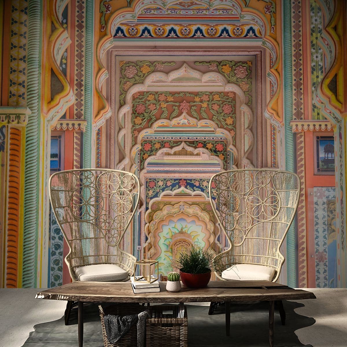 Jaipur Patrika Gate Wallpaper, Rajasthani Wall Mural shown in a room
