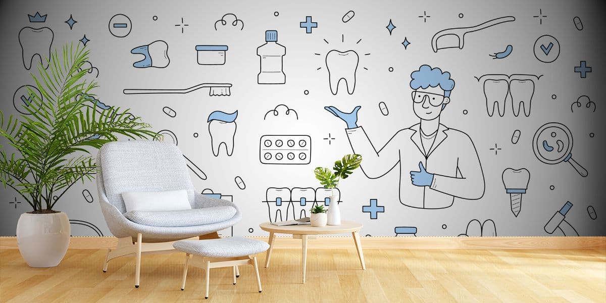 Dental Clinic Icons Wallpaper Mural shown in a room
