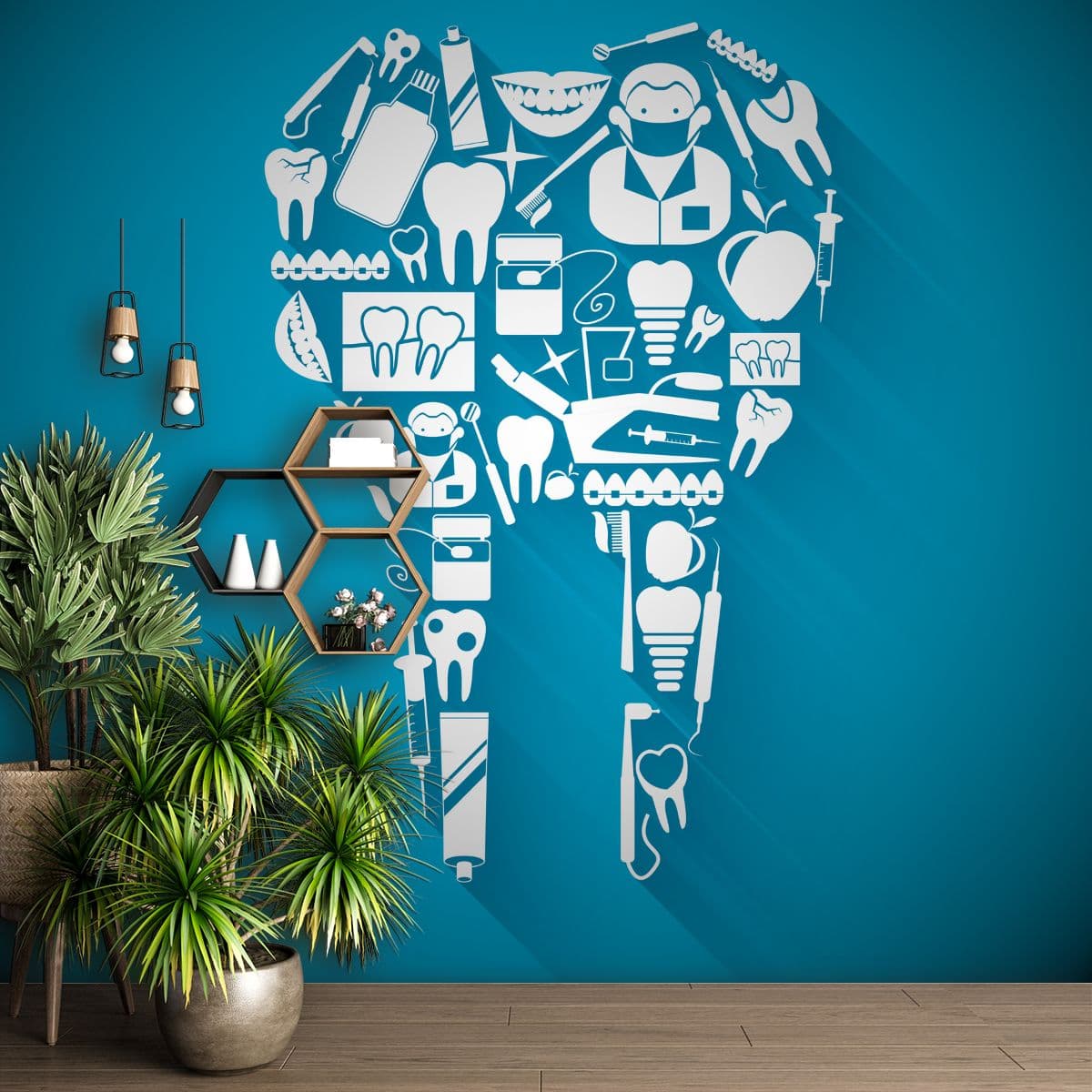 Tooth Design Dental Wallpaper for Clinic shown in a room