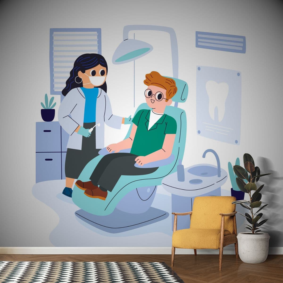 Dental Wellness Wall Print Wallpaper shown in a room