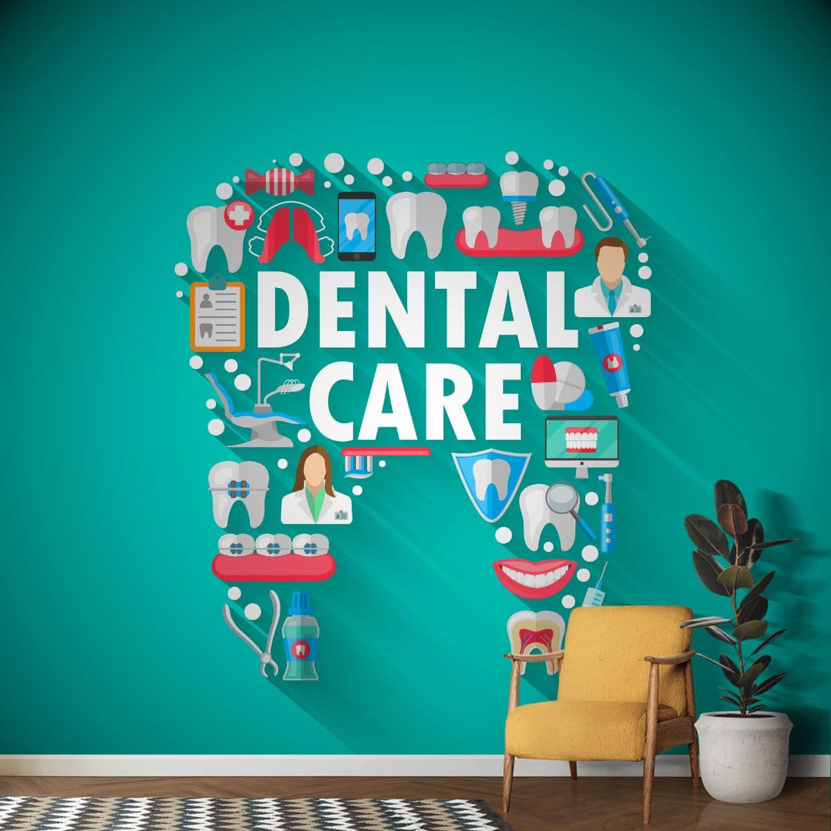 Premium Dental Care Theme Wallpaper wallpaper shown in a room