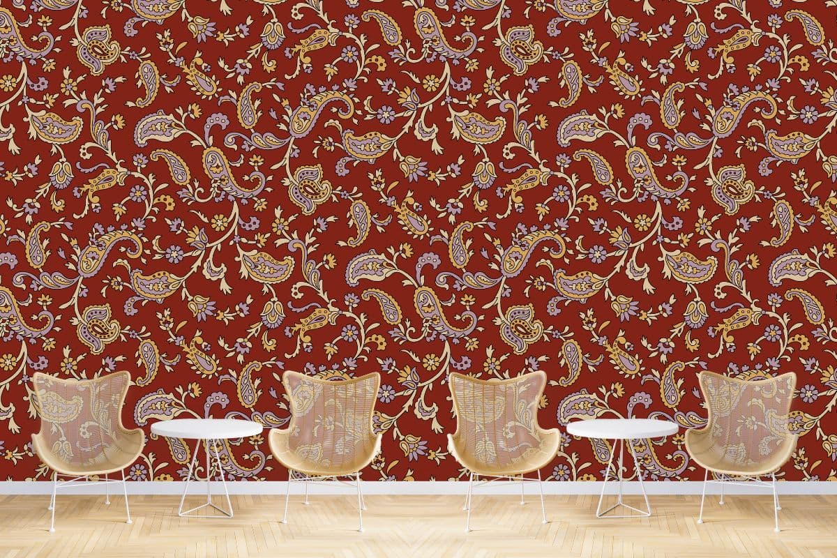 Brown Color Paisley Art Wallpaper for Wall shown in a room