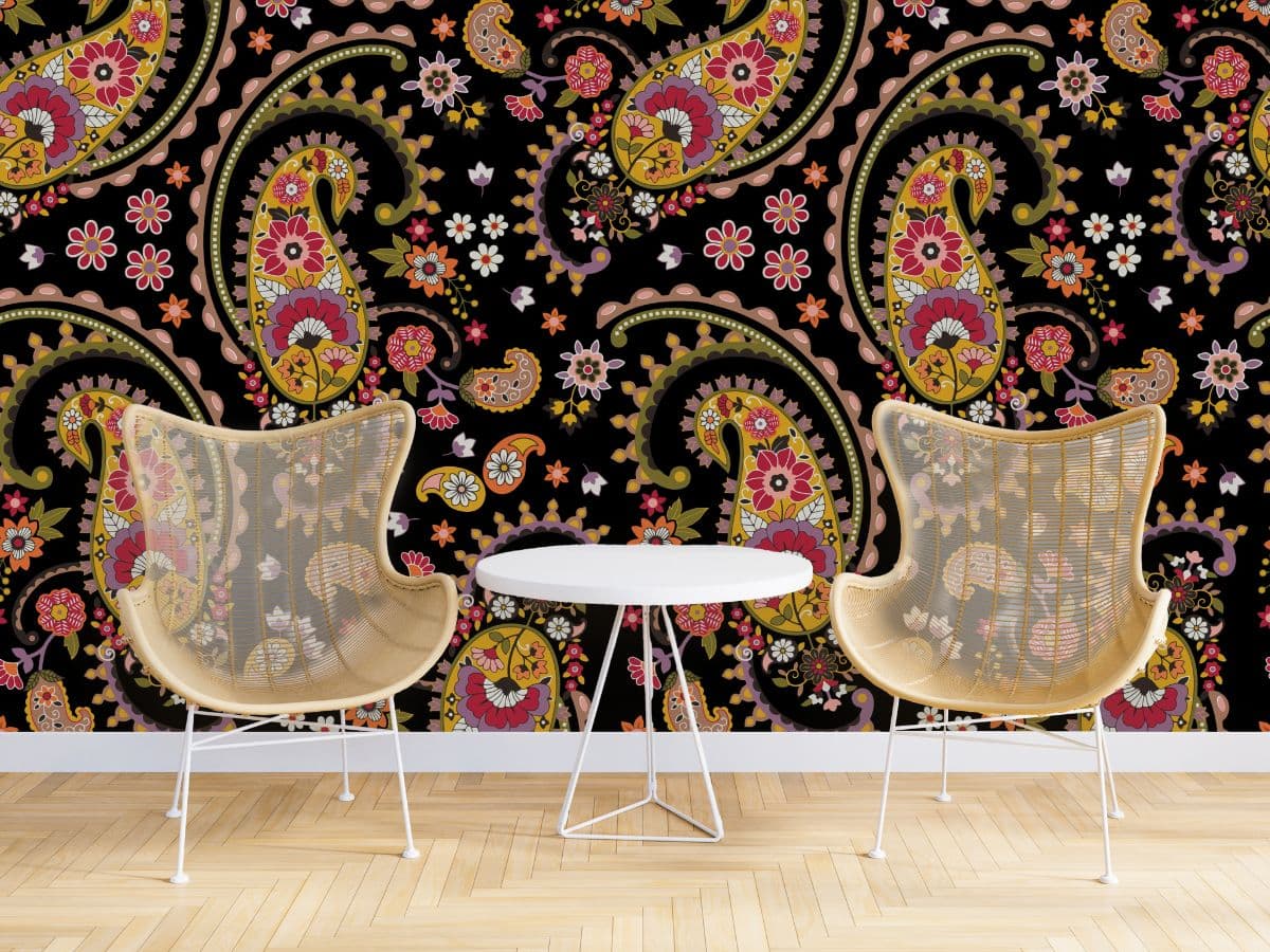 Ethnic Paisely Pattern Wallpaper for Wall shown in a room