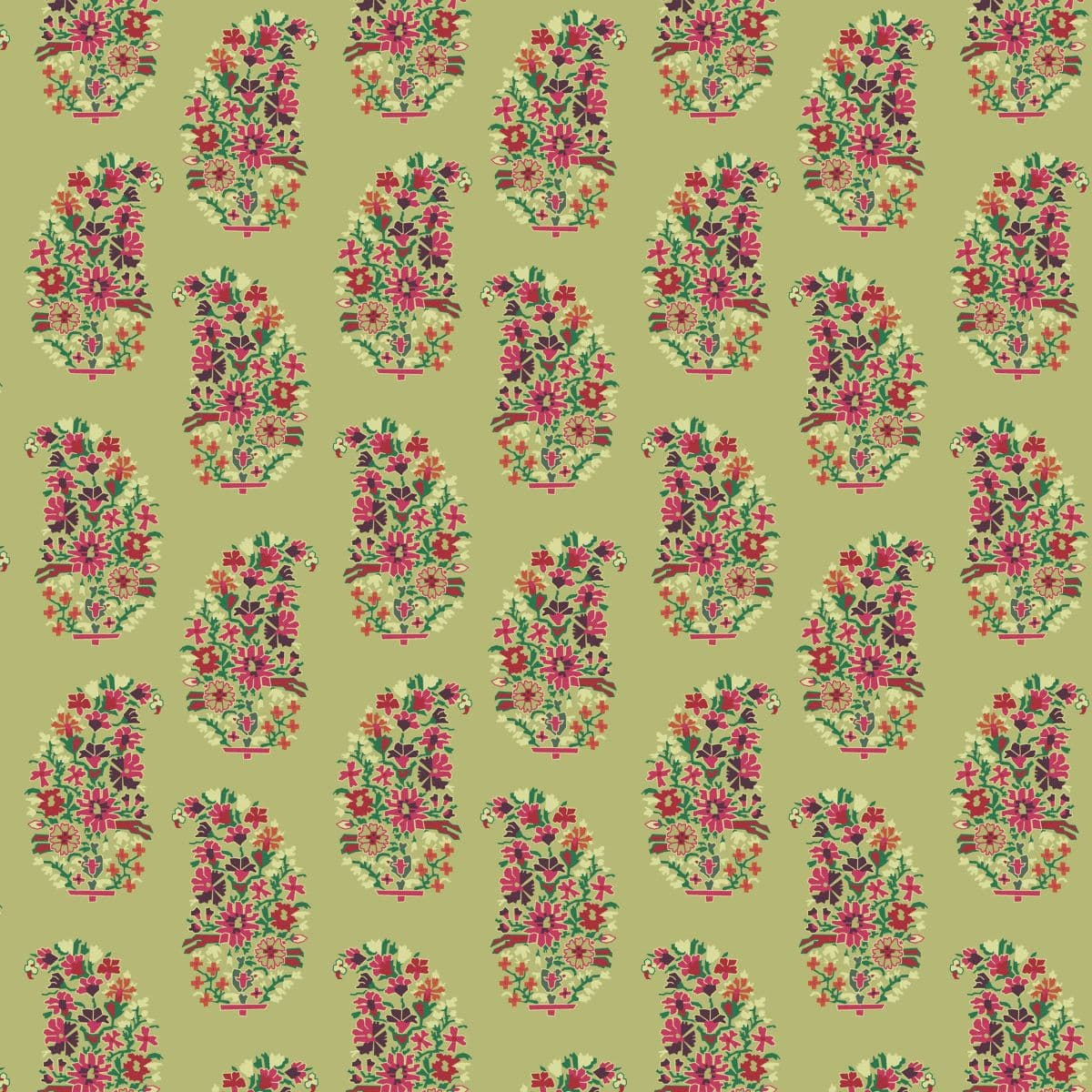 Green Color Paisely Art Wallpaper for Wall pattern detail