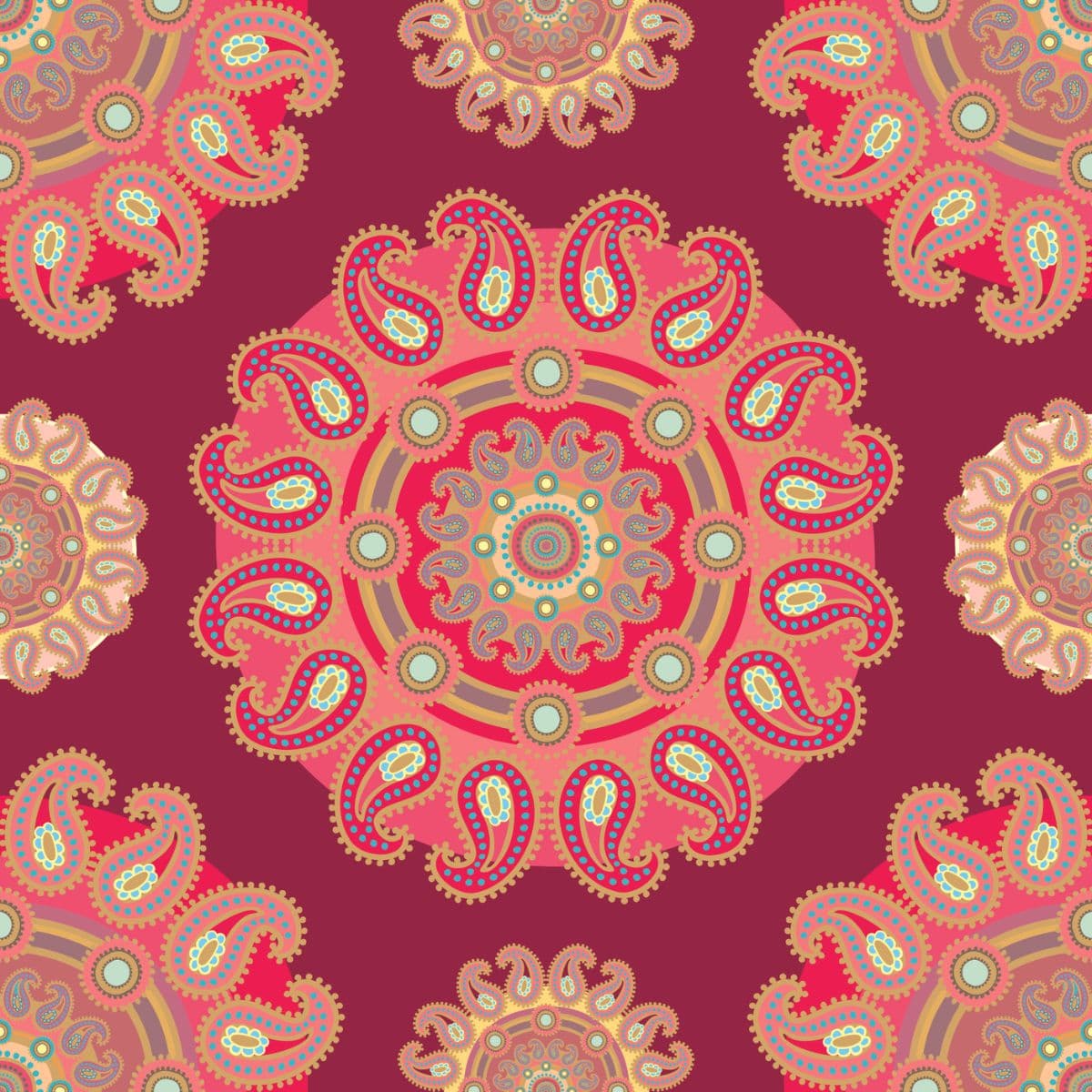 Red Paisley Wallpaper in Mandala Style for Walls pattern detail