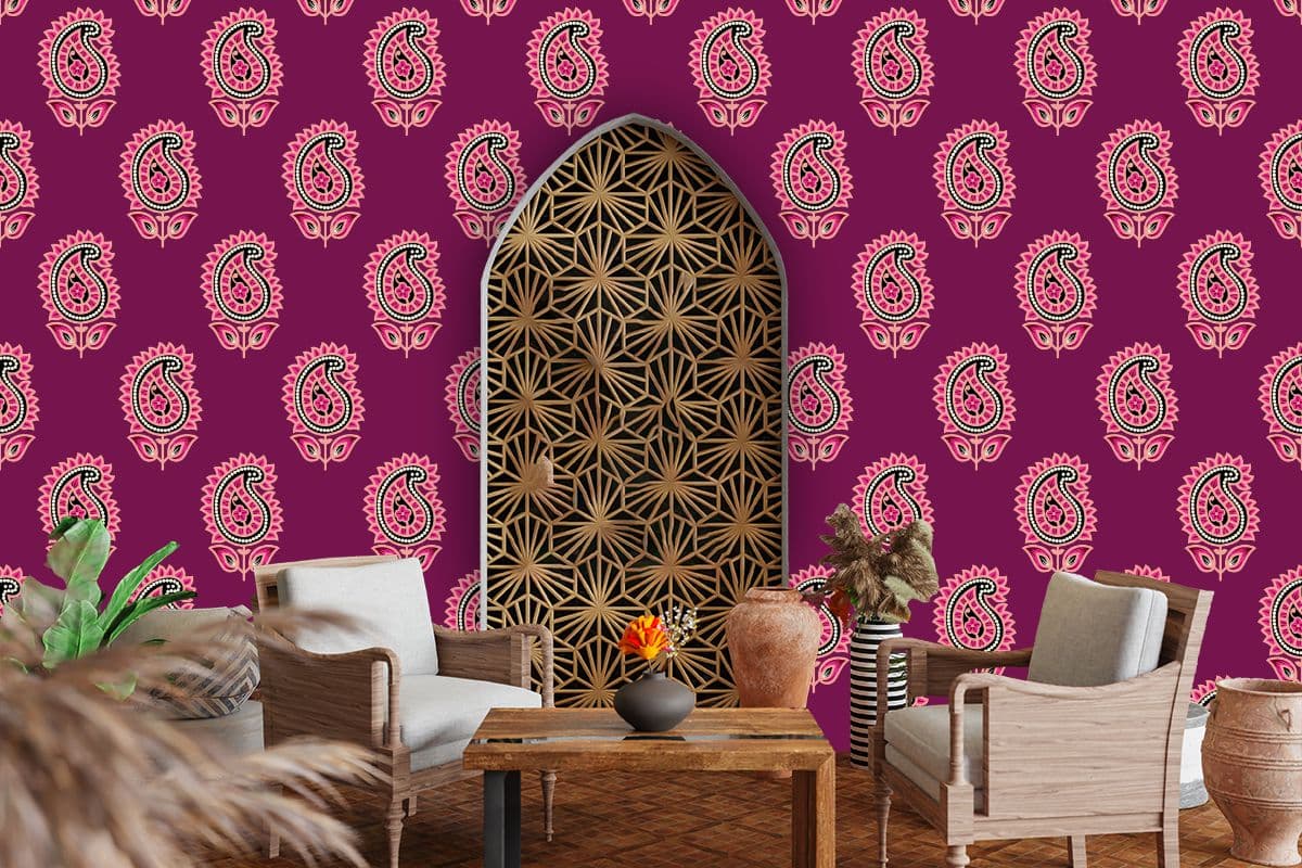 Vintage Paisely Pattern Wallpaper for Wall shown in a room