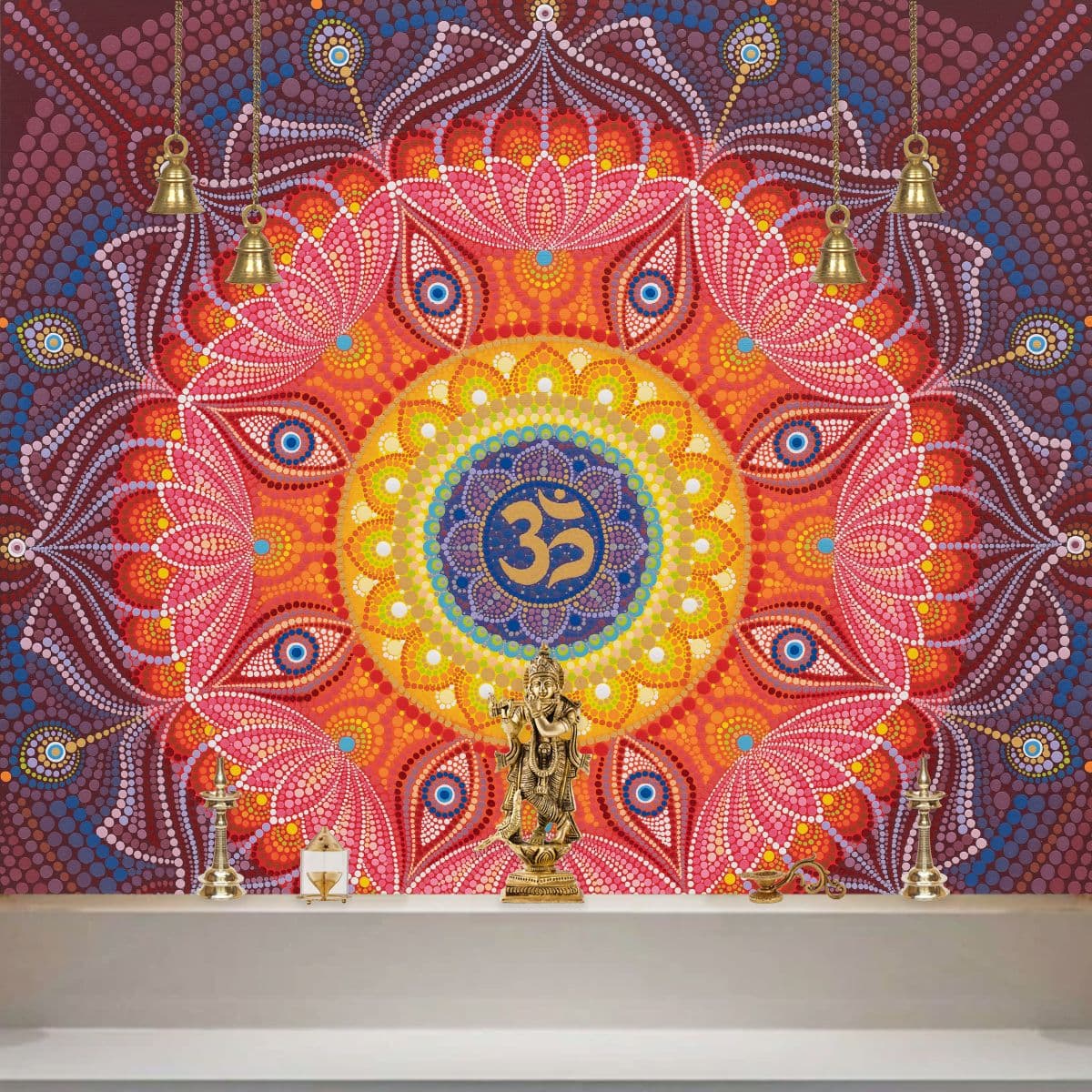 ॐ AUM and 8 Lotuses Wallpaper for Wall shown in a room