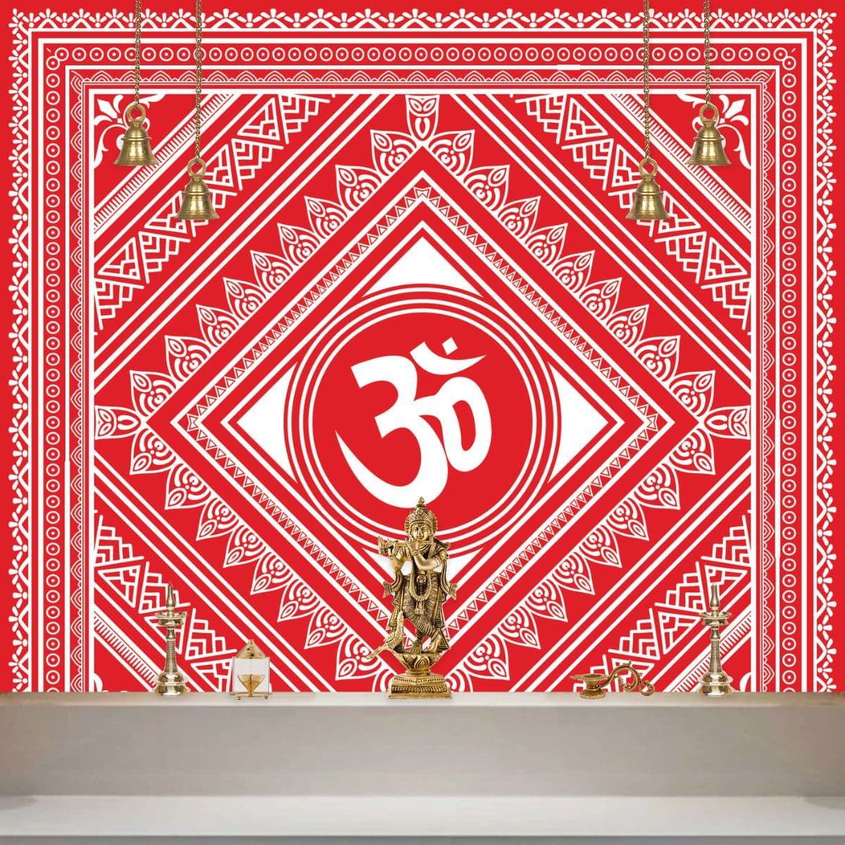 Aipan Art With Om Design Wallpaper Mural shown in a room