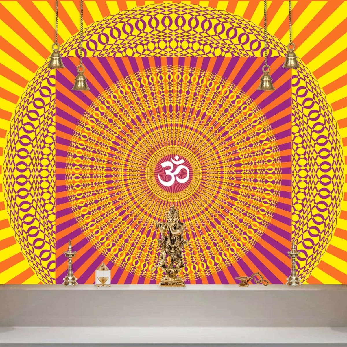 Mandala Design With Aum Wallpaper for Wall shown in a room
