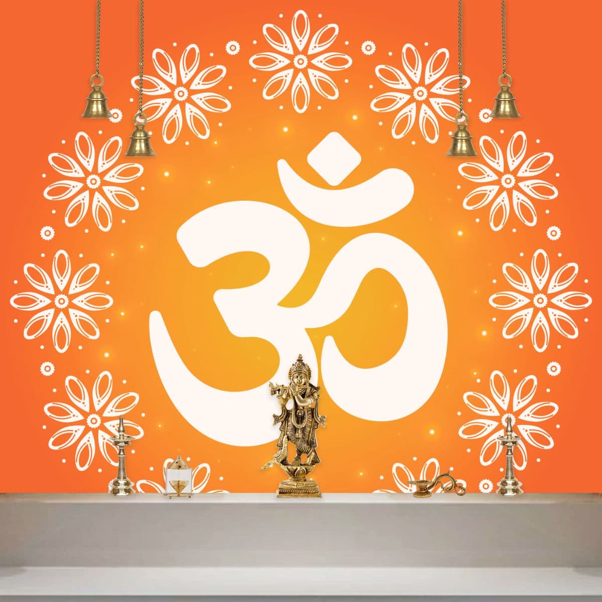 OM Symbol and Sun Mandala Wallpaper for Wall shown in a room