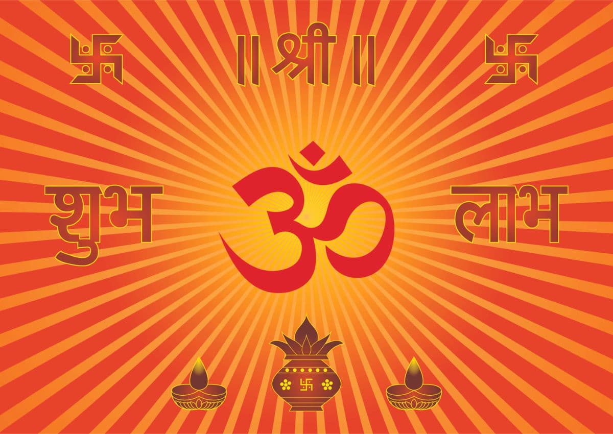 Elegant Hindu Om Wall Art for Pooja Room Decor Wallpaper pattern detail
