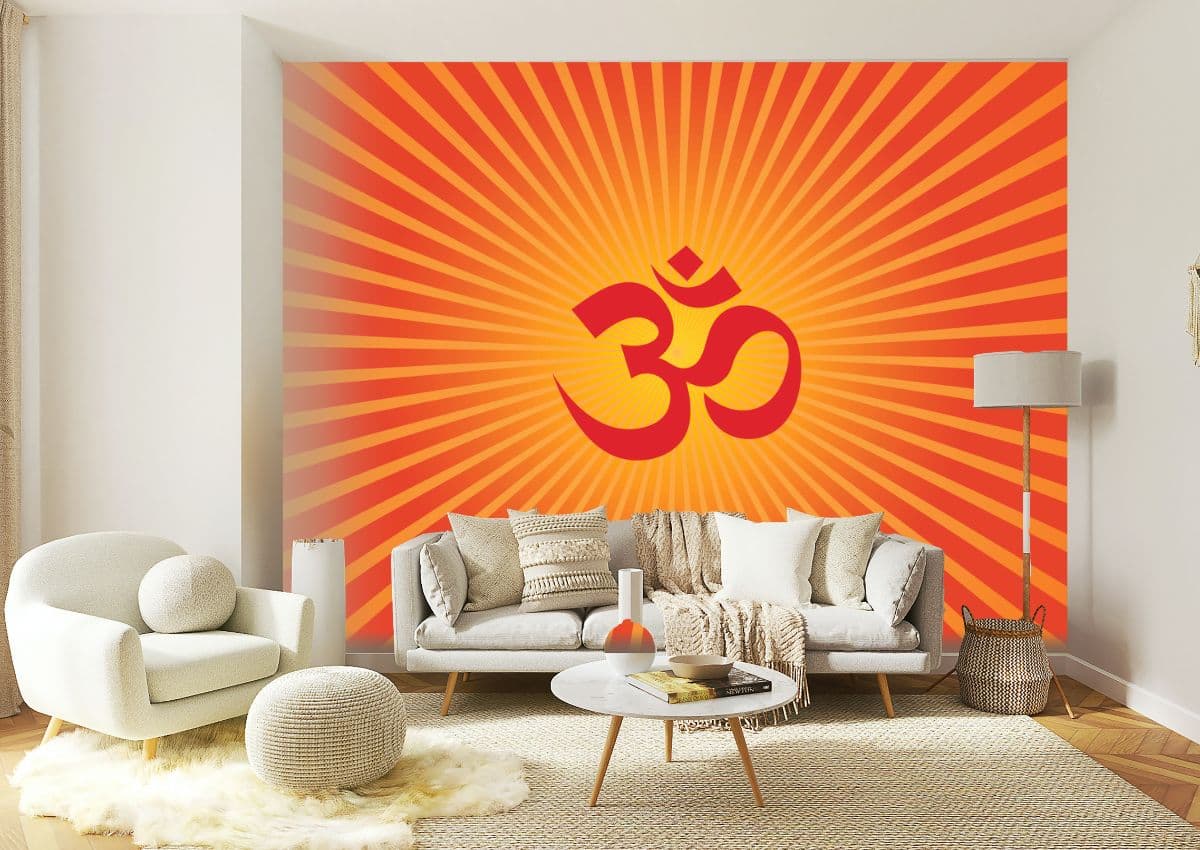 Om Wallpaper for Pooja Room, House and Temple Walls shown in a room