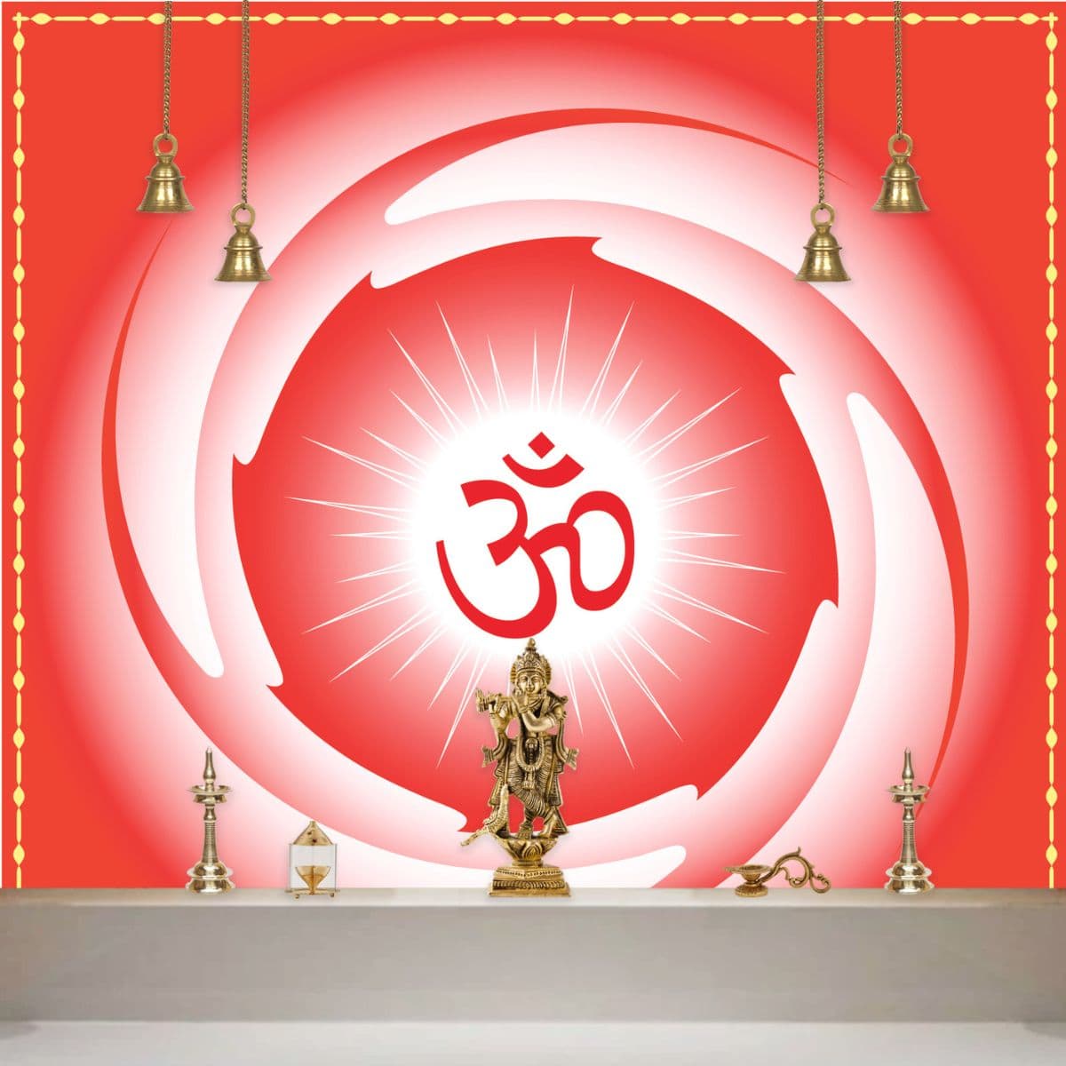 Om Wallpaper Design With White Rays for Home shown in a room