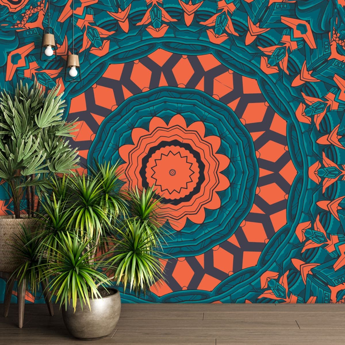 Ethnic Boho Art Mandala Wallpaper for Wall shown in a room