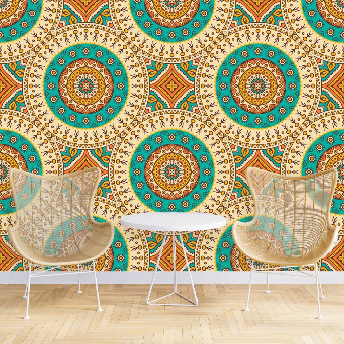 Seamless Mandala Pattern Wallpaper for Wall shown in a room