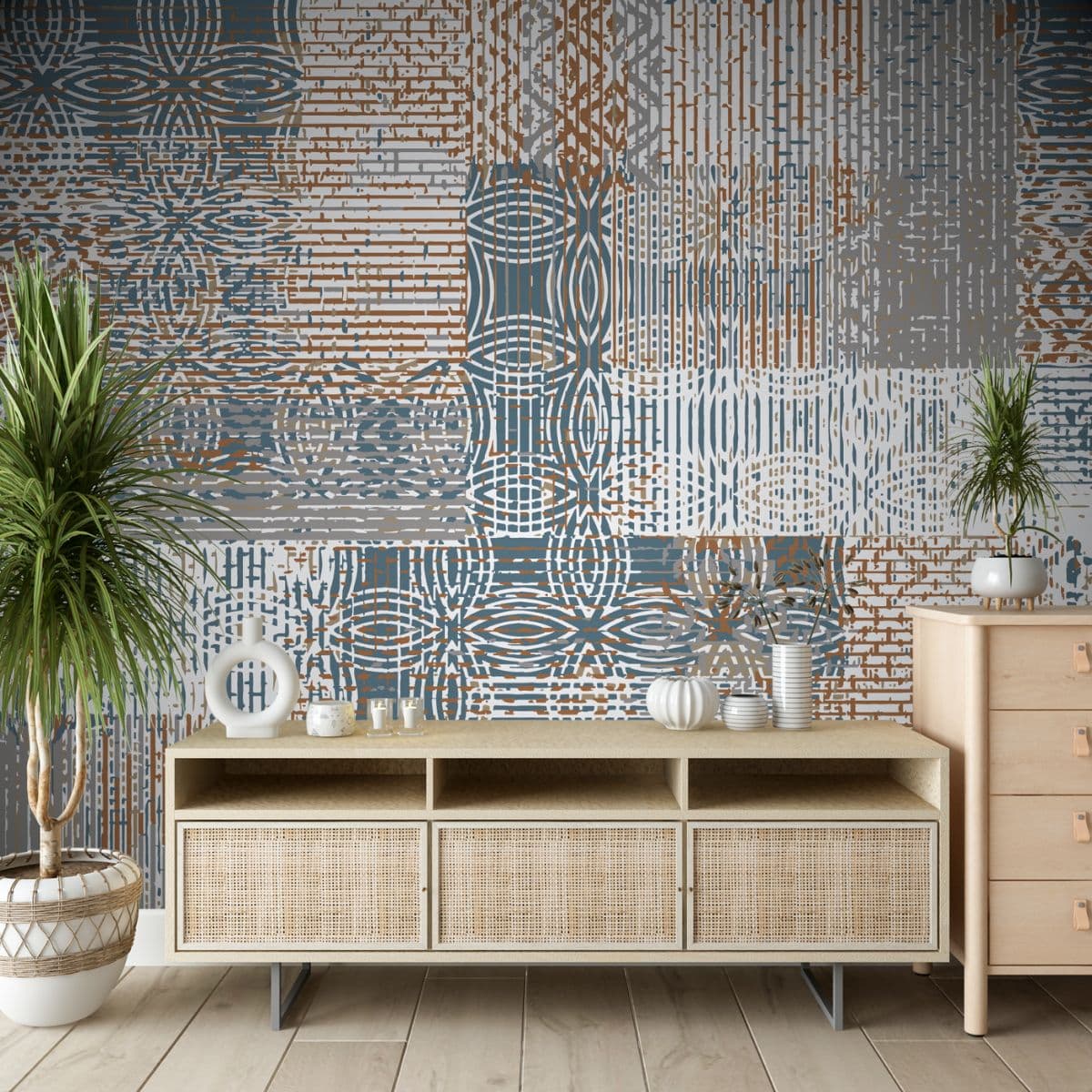 Ornate Design Living Room Wallpaper shown in a room