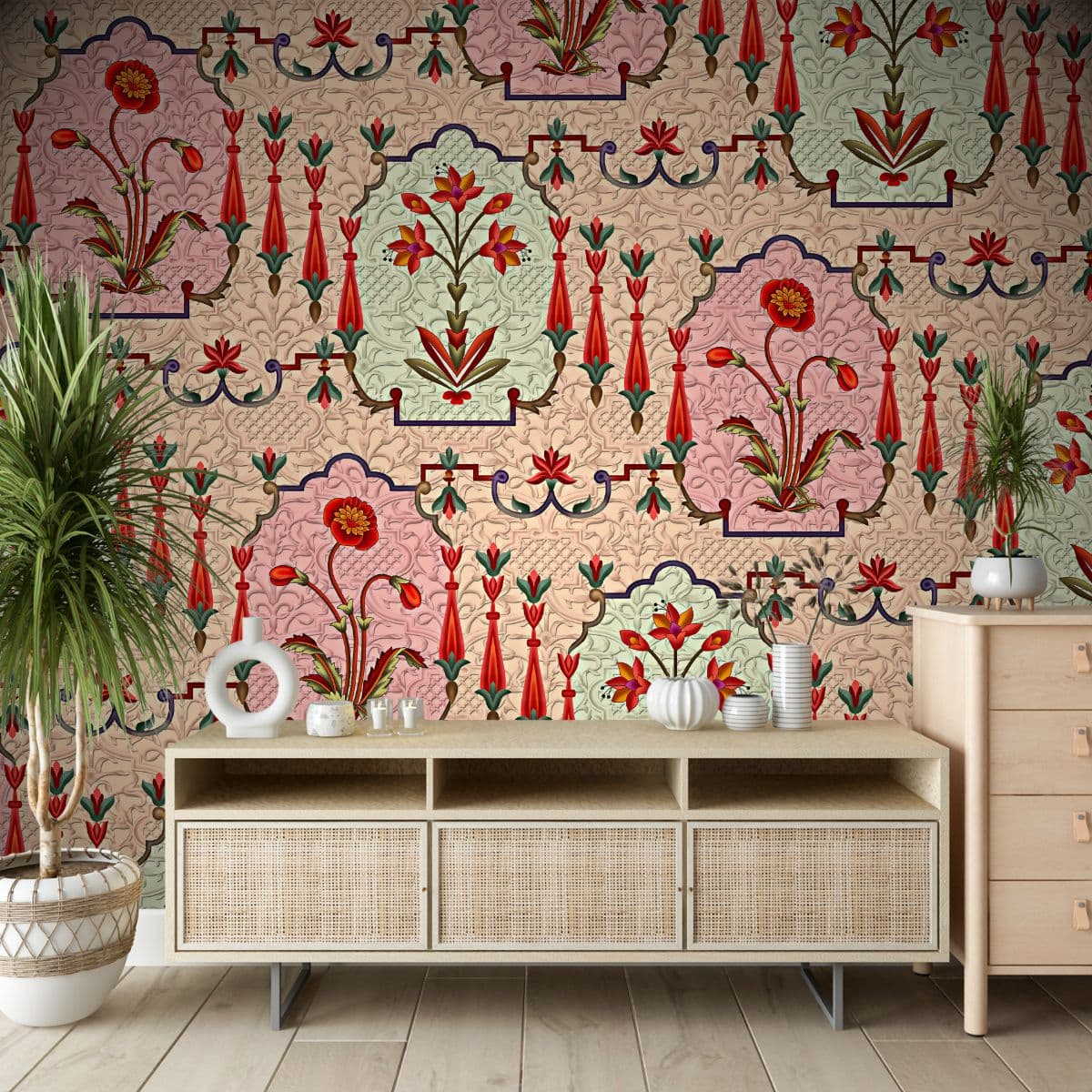 Refined Royal Retreat Wallpaper with Flowers shown in a room