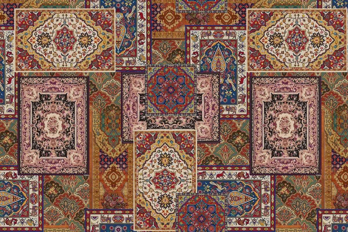 Vintage Rugs Patchwork Wallpaper for Living Room pattern detail