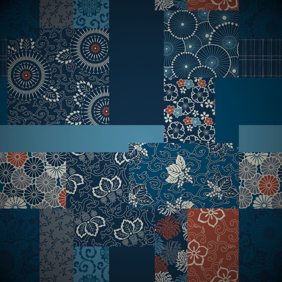 Blue Pattern Patchwork Wallpaper for Living Room pattern detail