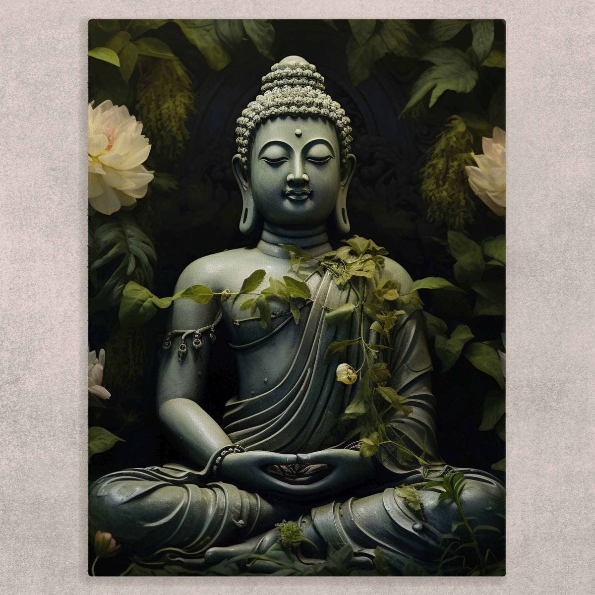Tranquil Buddha Meditation Canvas Painting shown in a room