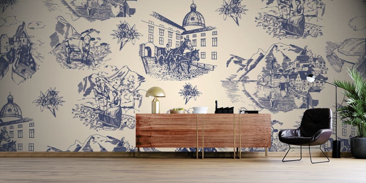 Architectural Elegance Living Room Wallpaper shown in a room