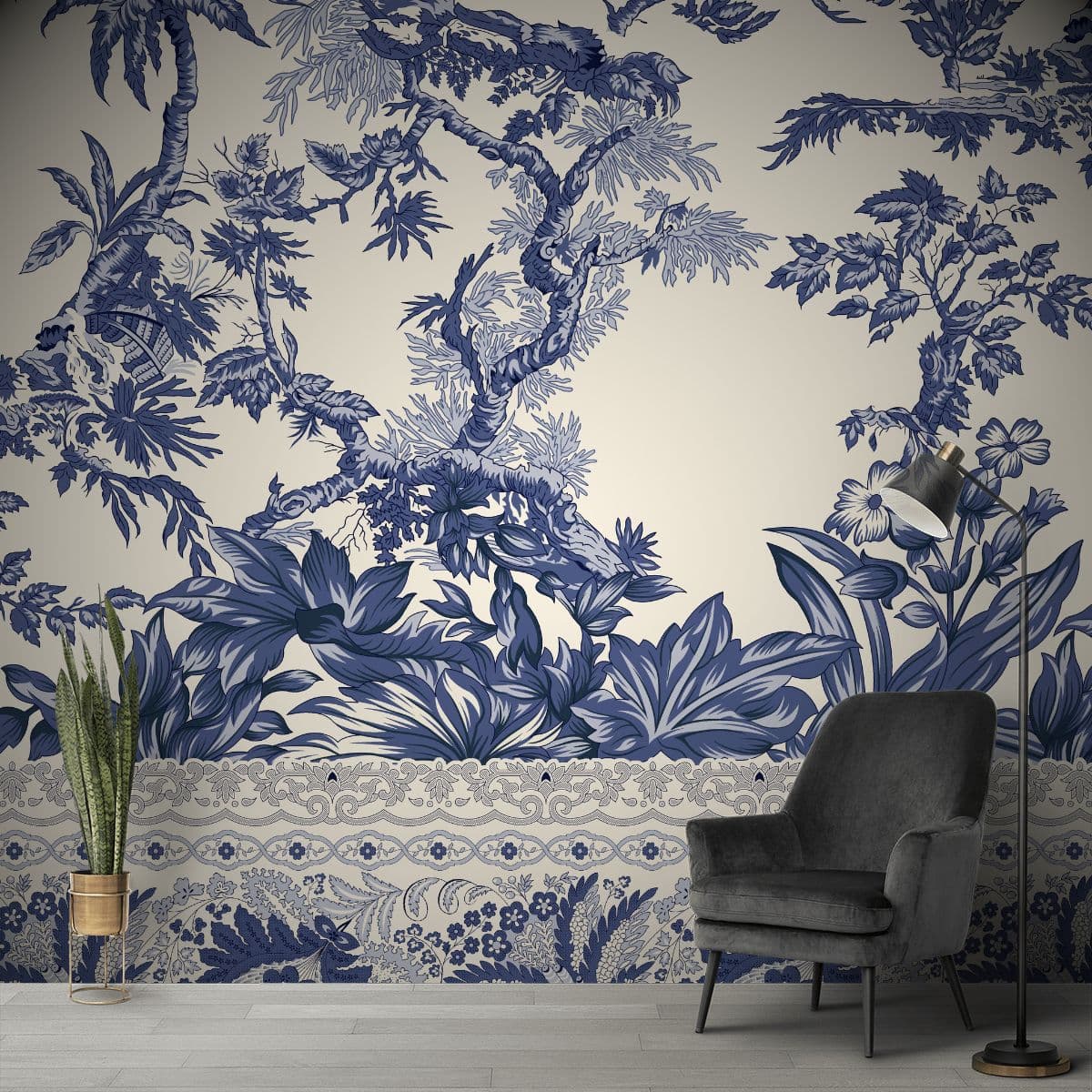 Botanical Contemporary Wall Mural Design Wallpaper shown in a room