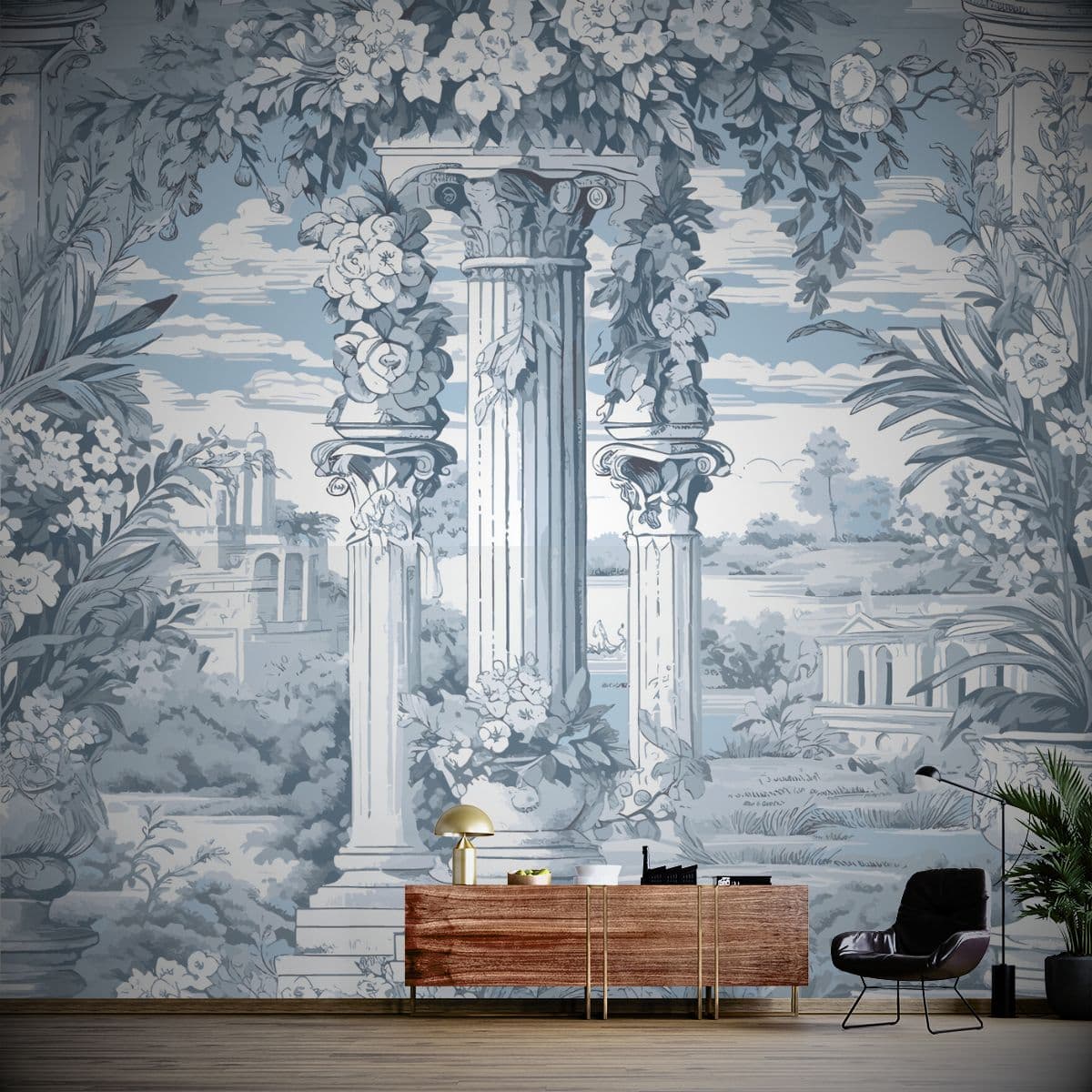 Impressionist Bliss Modern Living Room Wallpaper shown in a room