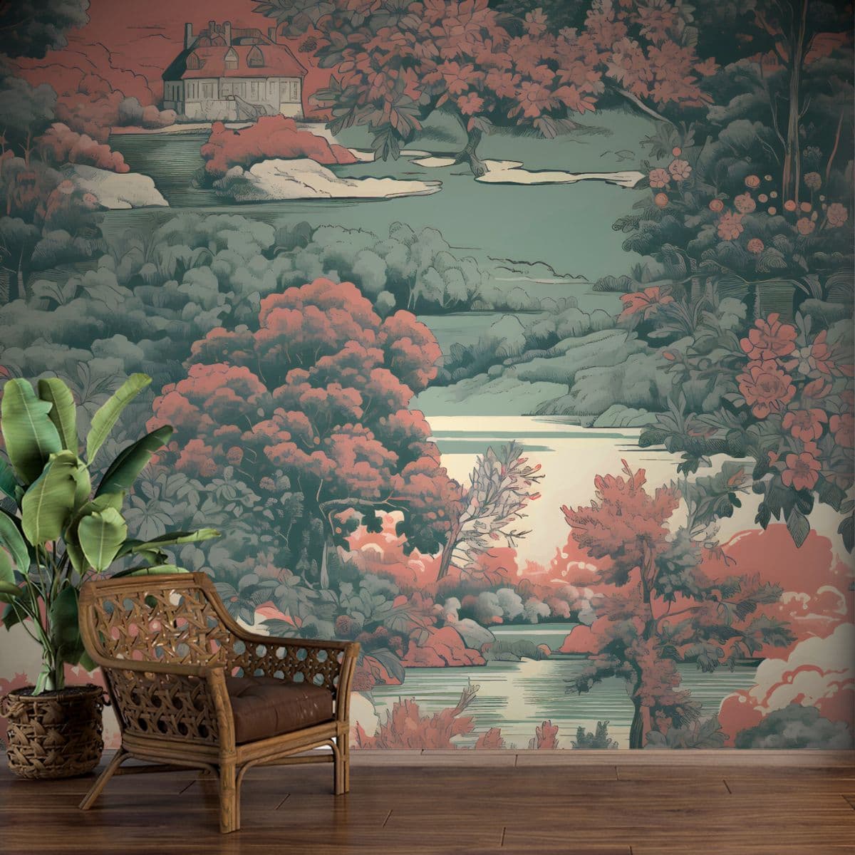 Vintage Vogue Modern Living Room Wallpaper shown in a room