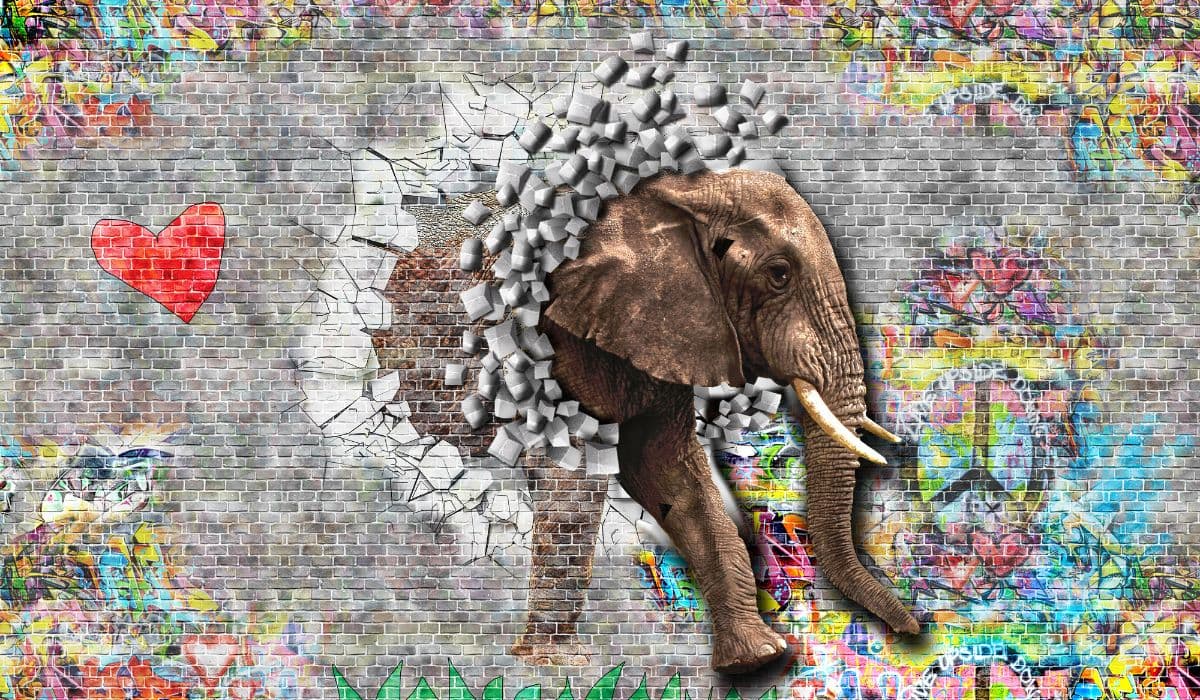 3D Elephant Graffiti Wall Art Wallpaper Mural pattern detail