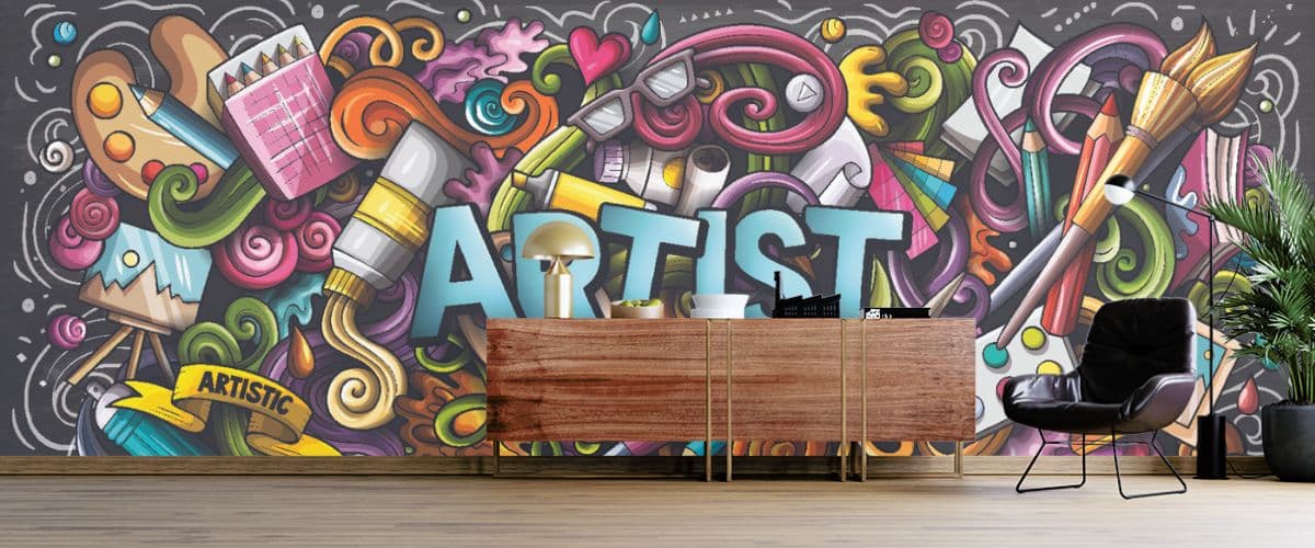 Artists Supply Graffiti Art Wallpaper for Wall shown in a room