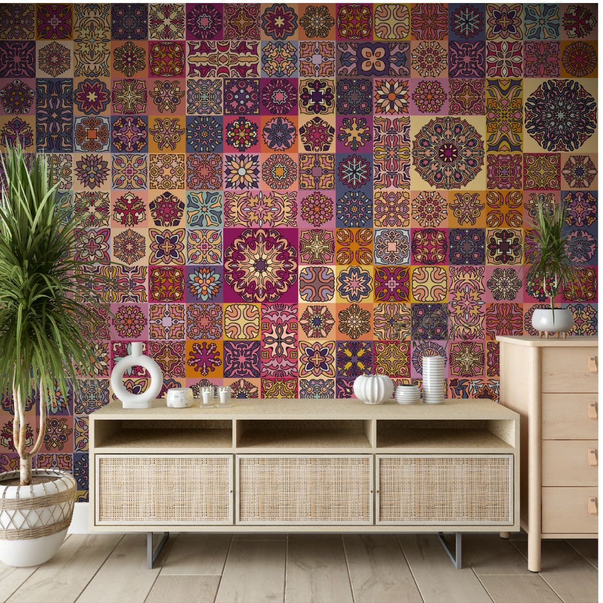 Mediterranean Mosaic Magic Wallpaper for Walls shown in a room