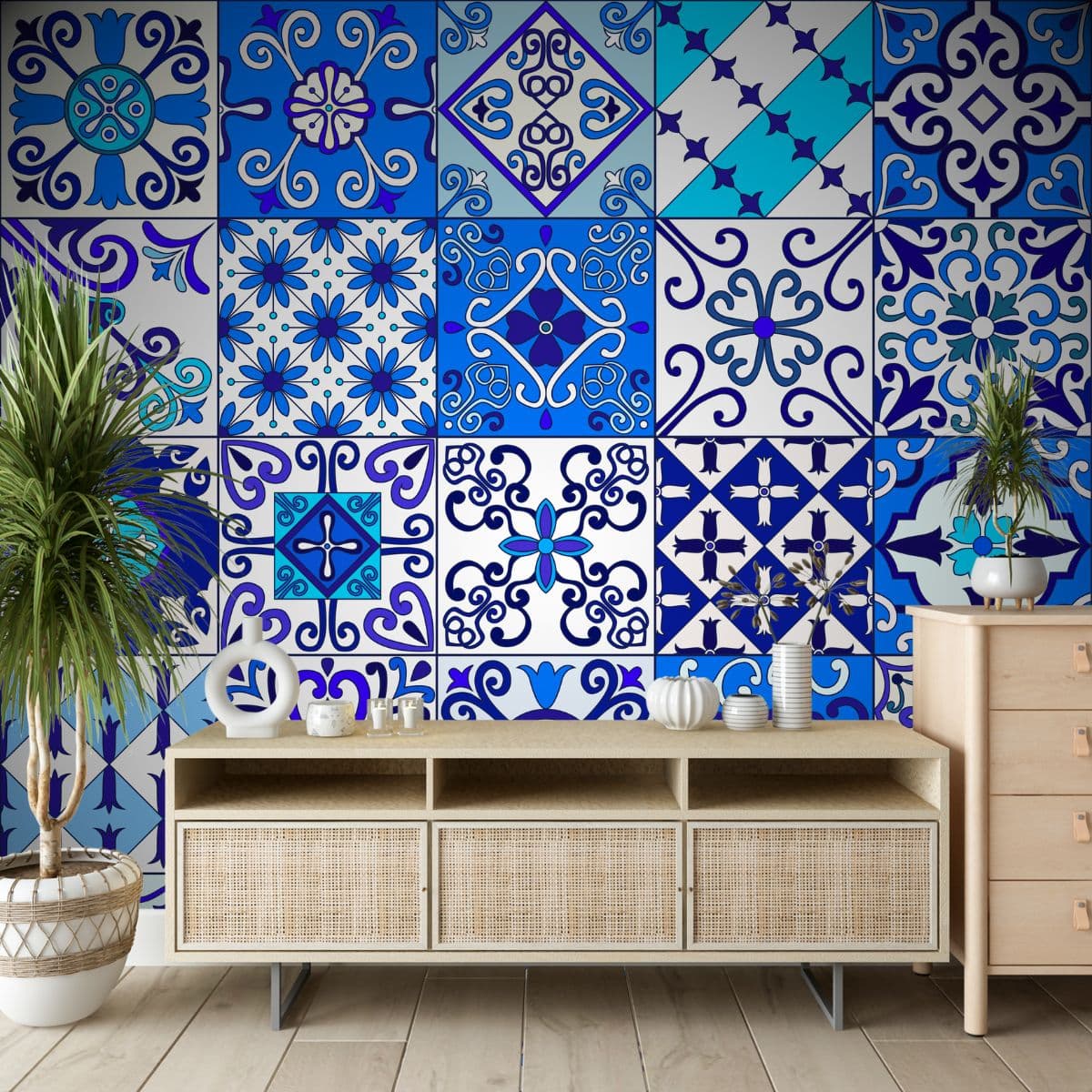Historic Portuguese Landscape Art Interior Wallpaper shown in a room