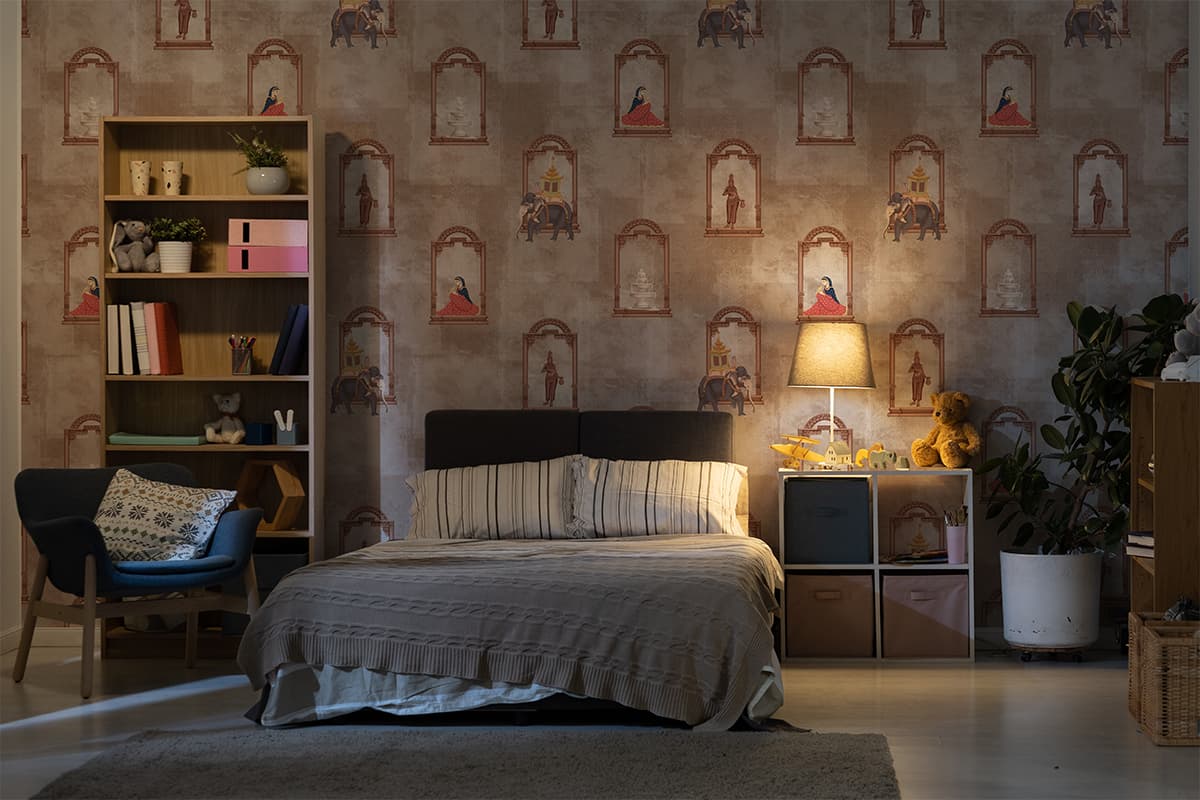Shehzaadi Noorani Living Room Mural shown in a room