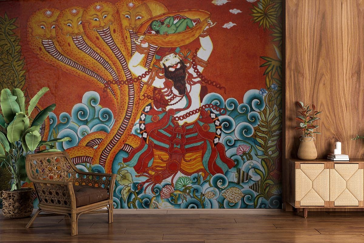 Vasudev Yamuna River Kerala Wall Art Mural shown in a room